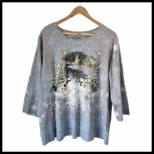 Holiday Editions Embellished Winter 3/4 Length Sleeve Top